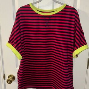 Womens Oversized Striped Tee Shirt Summer Casual Color Block Half Sleeve Crew